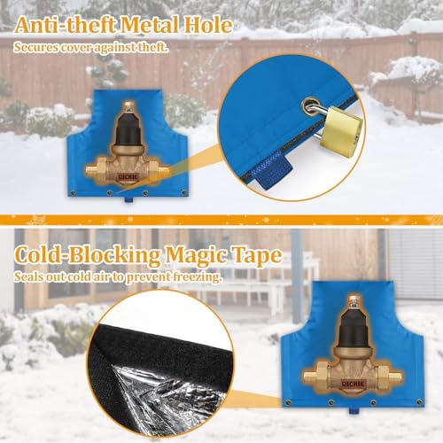Backflow Preventer Insulated Cover (5°F) for Winter Freeze Protection, 14" W x 13" H Thickened Pressure Reducing Value & Well Pump Cover, Outdoor Waterproof Insulation Pouch for Sprinkler Valve, Blue - Image 7