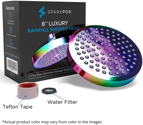 SparkPod Rain Shower Head, 6 Inch Round, Radiant Rainbow Finish - Image 6