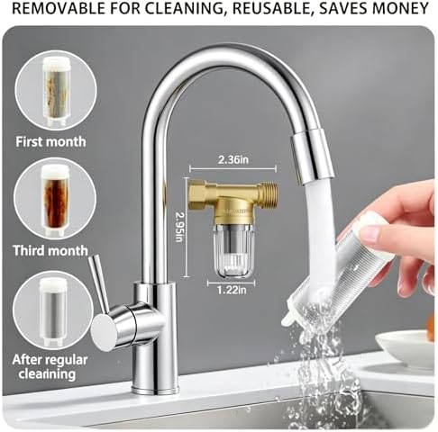 Reusable Brass Washing Machine Water Filter, 50 Micron Washer Water Filter, for Washer, Shower, Faucet, RV, Travel, External Filtration Rust, Anti Scale Portable Sediment Filter - Image 6