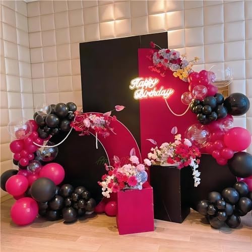 136pcs Hot Pink Black Balloon Arch Kit with Clear Balloons - Image 4