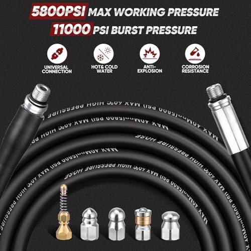 50 ft Slim Sewer Jetter Kit, 5800 PSI, 5 Nozzles, 2 Adapters - Image 3
