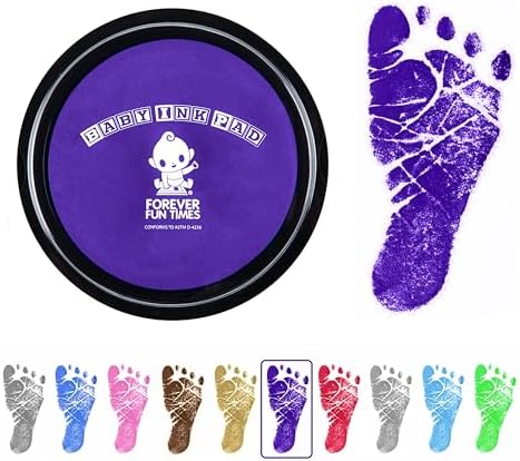 Baby Hand and Footprint Kit by Forever Fun Times | Get Hundreds of Detailed Prints with One Baby Safe Ink Pad | Easy to Clean, and Works with Any Paper or Card | Clean and Safe (Big Purple) by ForeverFunTimes
