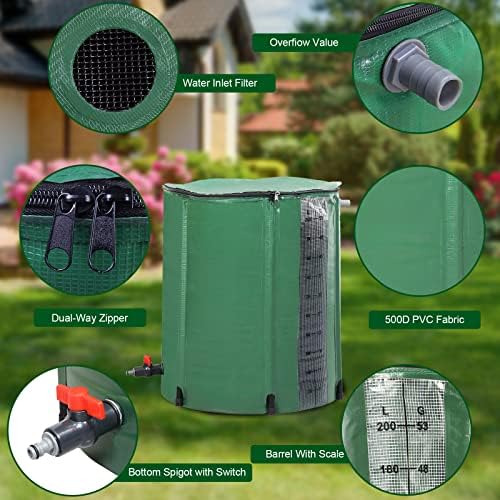 50 Gallon Collapsible Rain Barrel, Rain Catcher Barrel, Portable Rainwater Collection System with Volume Scale Mark, Spigots and Overflow Kit, Rain Water Barrel Collector for Garden, Green - Image 4