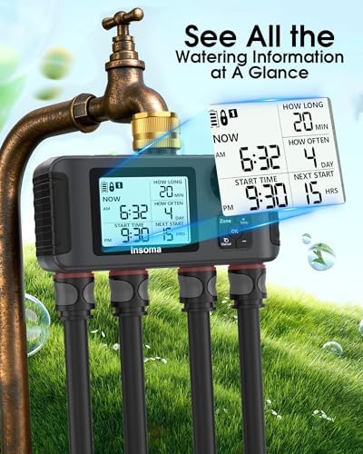 Insoma 4 Zones Sprinkler Timer with Brass Inlet, Water Timer for Garden Hose with Auto/Manual/Rain Delay Mode, Hose Timers for Irrigation Watering System for Yard, Lawn, Plant Watering - Image 7