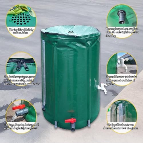 Portable Foldable Rainwater Harvesting Barrel with Filter Green Garden Water Storage Tank Rain Collector for Efficient Water Management(Green,200L) - Image 5