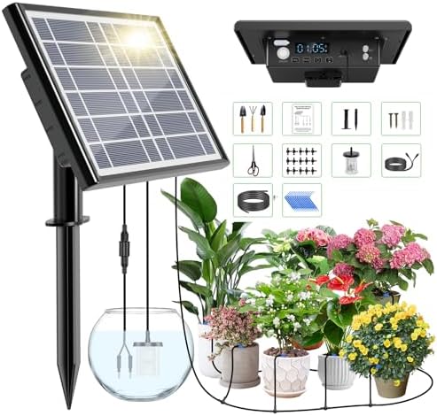 49FT Solar Drip Irrigation Kit, Digital Screen for 15 Pots by HEKIWAY