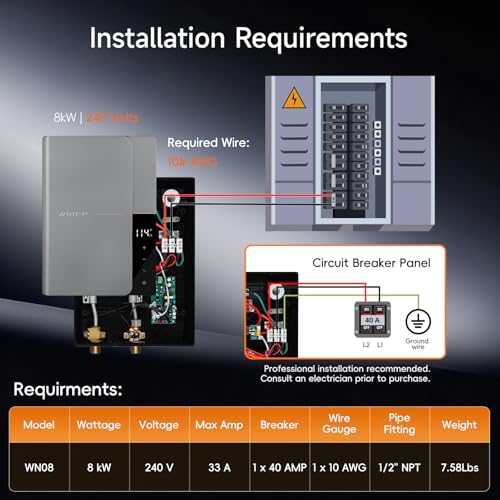 8kW Tankless Electric Water Heater 240V, Single Fixture - Image 2