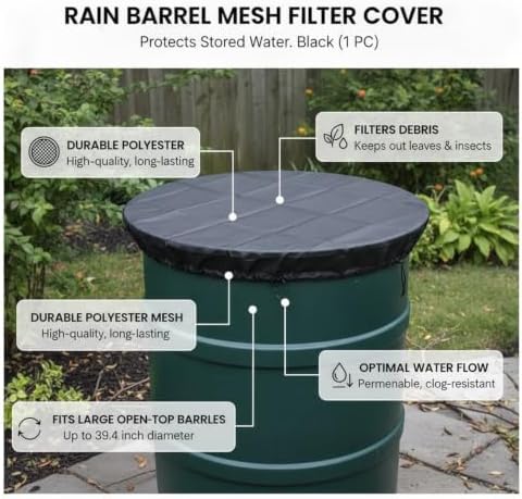 Rain Barrel Mesh Filter Cover, Polyester Mesh Screen, Fits Open-Top Containers up to 39.4 Inches, Black (1 PC) - Image 5