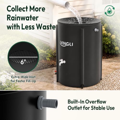 VINGLI Collapsible Rain Barrel Portable Rain Water Collection (Black, 100 Gallon) - Image 5