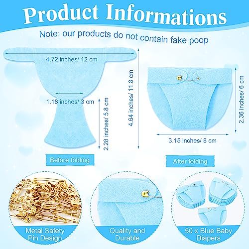 Roowest 51 Pcs Dirty Diaper Baby Shower Games, Animals Blue - Image 3