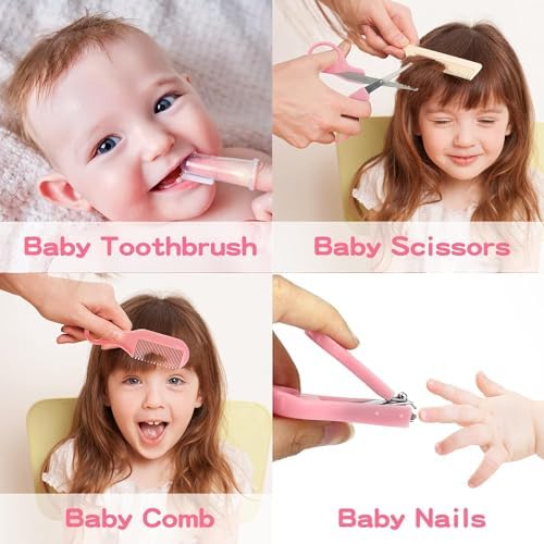 Baby Grooming and Healthcare Kit, Infant Safety Care Set with Hair Brush Comb Nail Clipper Nasal Aspirator,Baby Essentials Kit for Newborn Girls Boys (13 in 1, Pink) - Image 6
