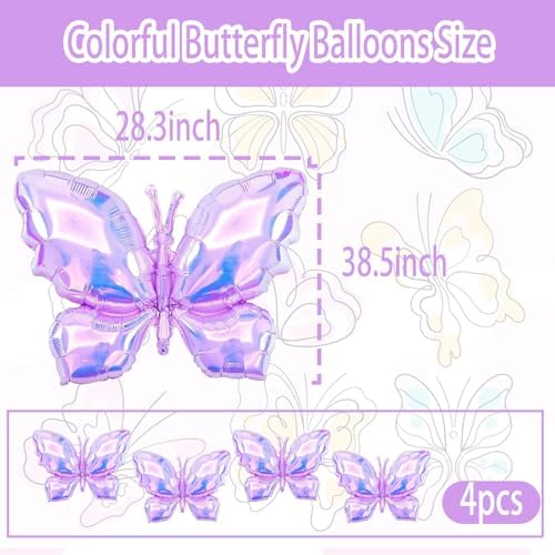 Iridescent Butterfly Balloon Colorful Butterfly Balloons Theme Birthday Party For Birthday, Wedding, Baby Shower, Summer Themed Party Decoration - Image 2