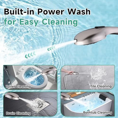 BRIGHT SHOWERS High Pressure Shower Head with Handheld, 9 Spray Settings Showerhead Built in Power Wash to Clean Tub and Pets, Extra Long 69" Hose, Adjustable Bracket, Brushed Nickel - Image 3
