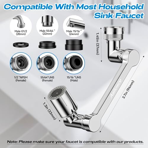 1080° Rotating Faucet Extender, Brass Faucet Multi-functional Spray Nozzle Extender, Universal 36° Rotating Mechanical Arm Bathroom Faucet Extender, Kitchen Extend Filter, 2 Modes Spray - Image 3