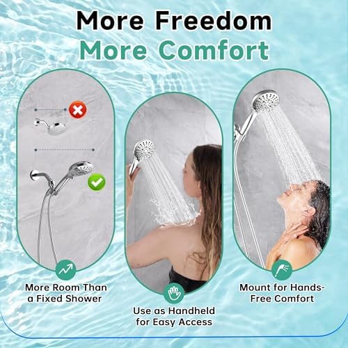 BRIGHT SHOWERS High Pressure Shower Head with Handheld, 9 Spray Settings Showerhead Built in Power Wash to Clean Tub and Pets, Extra Long 69" Hose, Adjustable Bracket, Chrome - Image 4