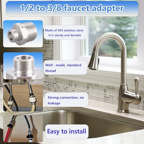 304 RV Faucet Adapter（Lead-Free）, 1/2 to 3/8 reducer faucet adapter - Stainless Steel 3/8 Compression Fittings, Water Supply Fitting for RV Kitchen Piping, (Set of 2) - Image 6