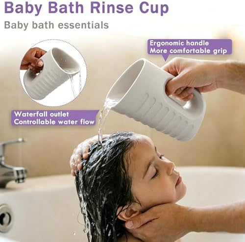 Babylush Baby Bath Rinse Cup & Rinser – 1000ml Soft EVA, 0.3lb Lightweight, BPA-Free Bath Water Pourer, Baby Bath Pitcher, Shower Cup for Kids (Grey) - Image 2