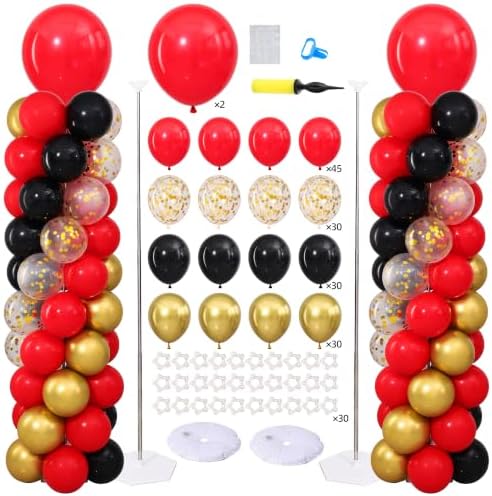 Red and Black Gold Balloon Column Stand Kit Set of 2 for Floor by ZyloonDecoration