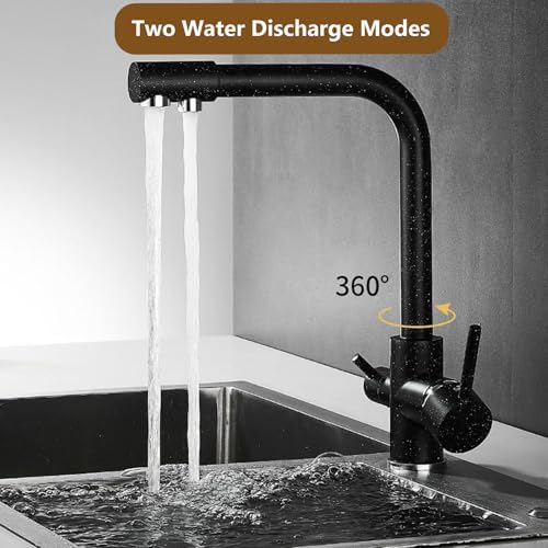 3-Way Kitchen 360° Swivel Osmosis Water Filter Tap with Dual Levers White Sink Mixer Perfect for Drinking Water Modern Design Easy Installation,Black a - Image 3
