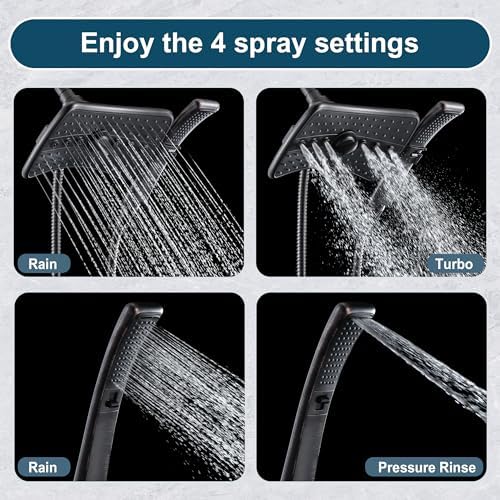 BRIGHT SHOWERS High Pressure Dual Shower Head Combo, Oil Rubbed Bronze Rainfall Showerhead with Detachable Handheld, 60" Stainless Steel Hose, Four Spray Settings - Image 3