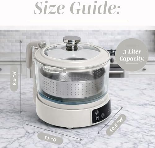 COOK WITH COLOR Glass Mini Low Carb Rice Cooker – Holds 2 Cups Raw/Makes 6 Cups Cooked with Auto Lift Filter Basket, Hotpot & Steamer for Rice, Grains, Digital Panel with Keep Warm, Cream - Image 3
