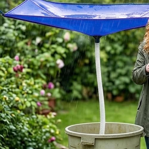 Rainwater Collection System with Hose, Portable Funnel Tarp for Garden - Image 4