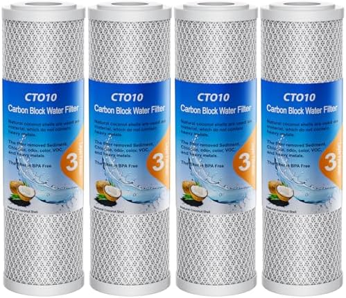 1 Micron 2.5" x 10" Whole House CTO Carbon Sediment Water Filter Cartridge Compatible with DuPont WFPFC8002, WFPFC9001, SCWH-5, WHCF-WHWC, FXWTC, CBC-10, RO Unit, Pack of 4 by Sabethe