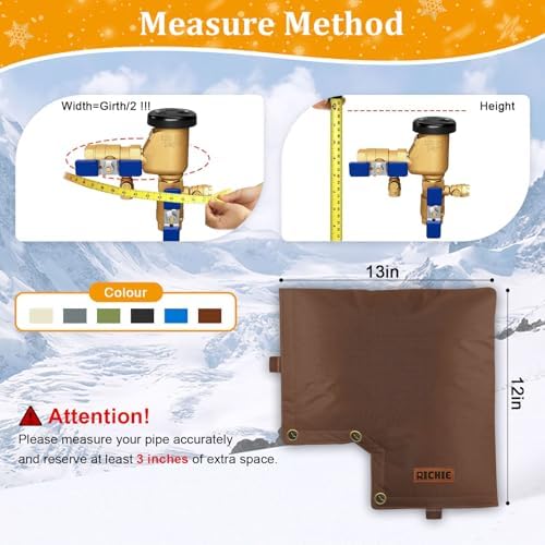 Backflow Preventer Insulated Cover (5°F) for Winter Freeze Protection, 13"W x 12"H Thickened Pressure Vacuum Breaker & Well Pump Cover, Outdoor Waterproof Insulation Pouch for Sprinkler Valve, Brown - Image 2