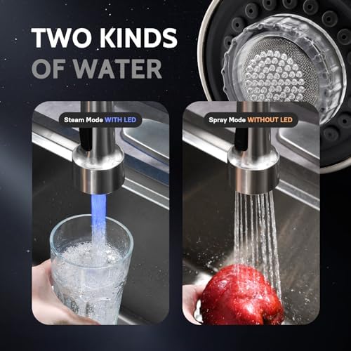 WEWE LED Kitchen Faucet, 2-Mode Sprayer, Brushed Nickel, Pull-Down - Image 4