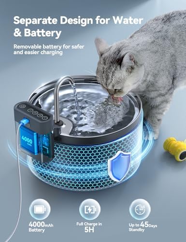Wireless Cat Water Fountain [Water & Battery Separation] FEELNEEDY 4000mAh Battery Operated Cat Fountain, Cordless Pet Fountain with Motion Sensor for Cats Dogs-3.5L/118oz - Image 6