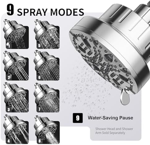 OFFO Filtered Shower Head, 20 Stage Shower Filter Head for Hard Water with Pause Mode, 9 Modes High Pressure Shower Head with Filter for Remove Chlorine and Harmful, Chrome - Image 4