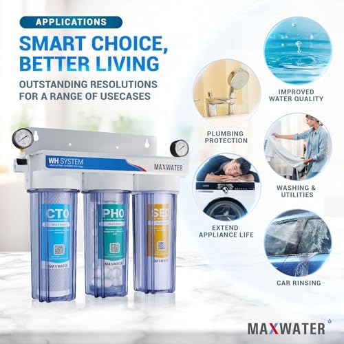 Max Water 3 Stage (Good to Protect Home from Scale & Corrosion) 10 inch Standard Water Filtration System for Whole House - Sediment + Anti Scale + CTO Post Carbon - 3/4" Inlet/Outlet - Model : WH-SC1 - Image 5