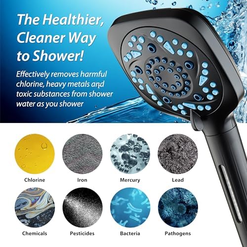 AquaCare High Pressure 10 Spray Mode Filtered Showerhead - Handheld Shower Head Filters Chlorine to Heal Dry Skin, Revive Hair - Dual Power Wash Cleans Tub, Tile, Pets - Hard Water Softener, Black - Image 6