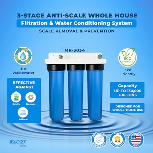 3-Stage Whole House Anti-Scale Water Conditioner & Filter Remove Scale Chlorine Chemical Odor & Taste- Salt Free 1" NPT - Image 2