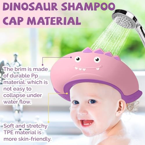 Thcbme Baby Shower Cap Shield, Shower Cap for Kids, Visor Hat for Eye and Ear Protection for 0-9 Years Old Children,Cute Dinosaur shape Makes the Baby Bath More Fun… (Pink) - Image 5