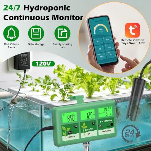EC pH Continuous Monitor for Hydroponics, WiFi pH EC PPM Monitor for Water - Image 2