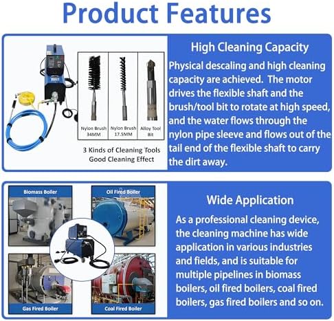 Industrial Boiler Pipeline Cleaning Machine Condenser Tube Cleaner 220V/110V, with Flexible Shaft & Alloy Drill Bits, for Biomass/Oil/Gas/Coal Fired Boiler Heat Exchanger Tubes Descaling - Image 5