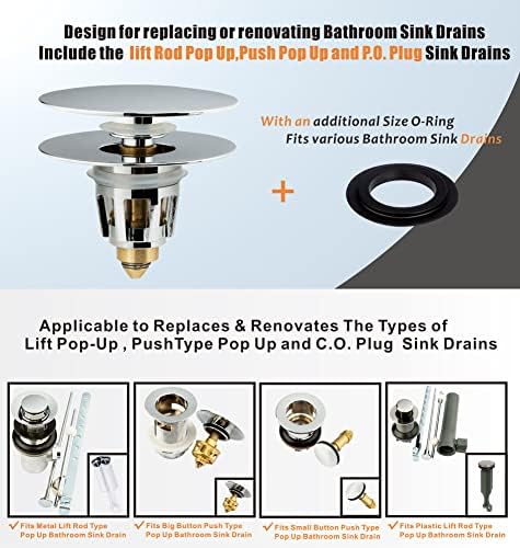 Artiwell Universal Bathroom Sink Drain Stopper, Fits Most Pop-Up Drains for Vessel Sink Lavatory Vanity, Sink Drain Strainer with Detachable Hair Catcher, Tested by Plumber in US (Chrome Plated) - Image 2