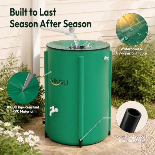 VINGLI 100 Gallon Collapsible Rain Barrel, Portable Water Storage Tank, Rainwater Collection System Downspout, Water Catcher Container with Filter Spigot Overflow Kit - Image 2