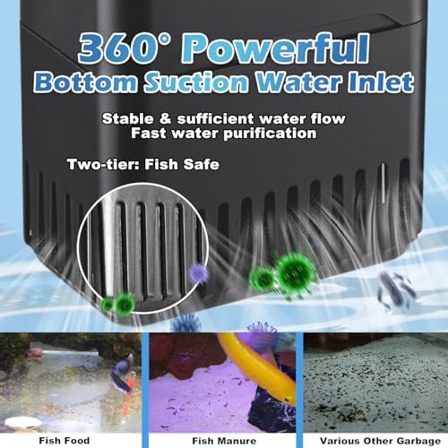 220GPH Turtle Filter for 20-45 Gal Tank, Small Turtle Filters 3-stage Filtration for Freshwater Saltwater Cloudywater, Ultra-quiet and Flow Adjustable for Fish Turtles Shrimps Amphibians Frogs - Image 5
