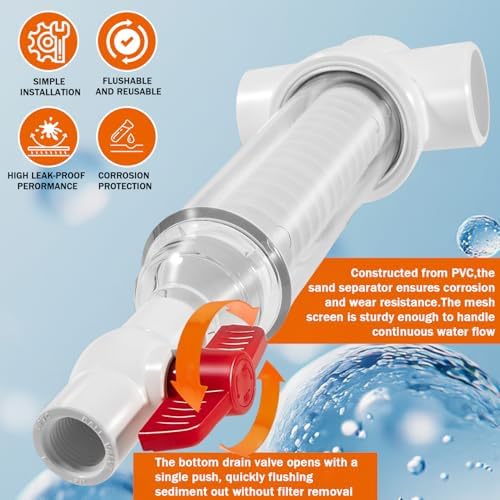 1-1/2" 100 Mesh Spin Down Sand Separator for 50 Gpm Sediment Water Filter System,1.5 Inch PVC Slip Inlet/Outlet - Image 5