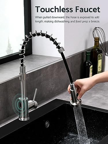 WEWE Touchless Kitchen Faucet, 2-Mode Sprayer, Brushed Nickel, Pull-Down - Image 2