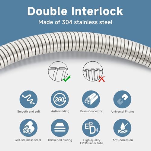 69 Inches Brushed Nickel Shower Hose Extra Long 304 Stainless Steel - Image 4