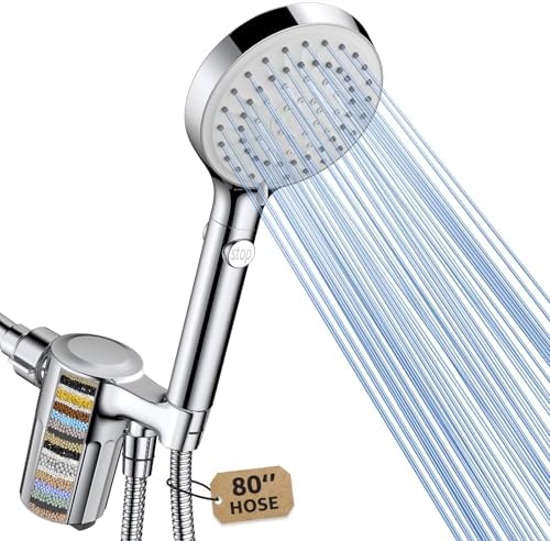 FASDUNT High Pressure Filtered Handheld Shower Head with Hose, Chrome by FASDUNT