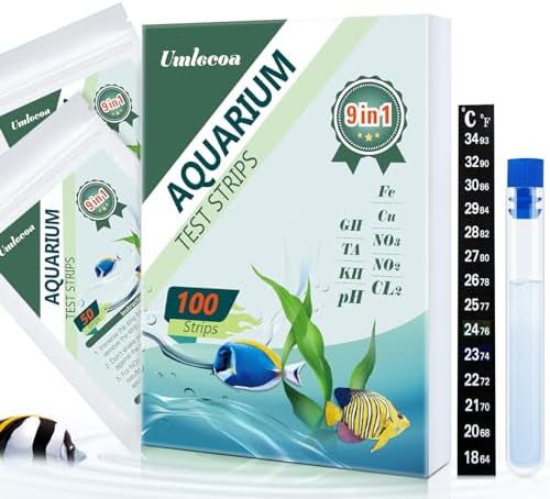 Umlecoa 9 in 1 Aquarium Test Kit for Freshwater and Saltwater - 100 Aquarium Test Strips with Test Tube & Thermometer - Fast & Accurate Water Testing Strips for Aquarium/Pond/Pool by Umlecoa