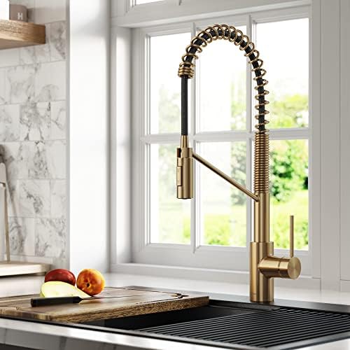 KRAUS Oletto Commercial Style Single Handle Pull Down Kitchen Faucet with QuickDock Top Mount Installation Assembly in Brushed Brass, KPF-2631BB - Image 2