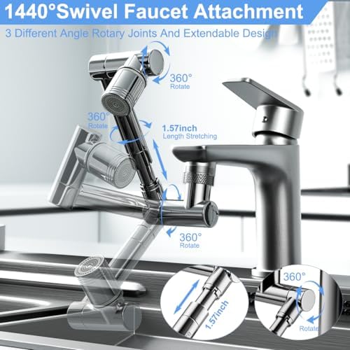 1440° swivel faucet extender, sink faucet aerator extender, swivel extendable filter, with 2 modes splash guard multi-functional universal mechanical arm suitable for kitchen/bathroom/toddlers - Image 5
