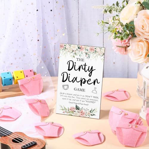 Roowest 51 Pcs Dirty Diaper Baby Shower Games, Pink Flower - Image 4