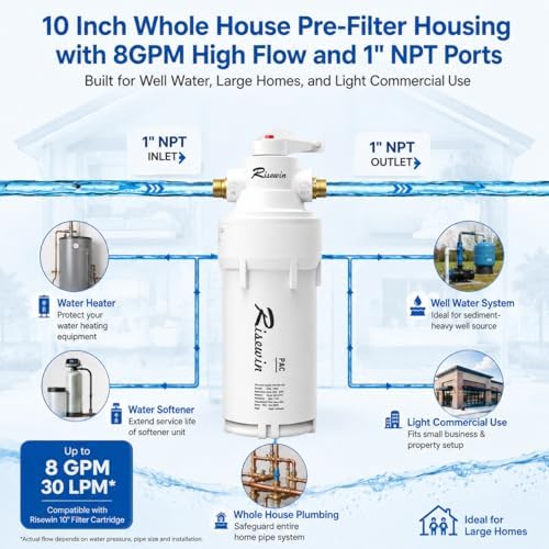 10 Inch Whole House Water Filter Housing, 1 Inch NPT, Bypass Valve - Image 5