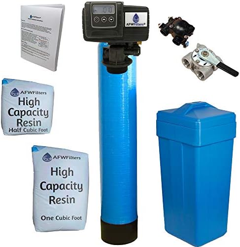 AFWFilters 1.5 Cubic Foot (48k) Whole Home Water Softener with High Capacity Resin, 3/4" Stainless Steel FNPT Connection, and Blue Tanks by Abundant+Flow+Water+Systems